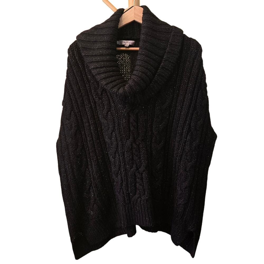 Jennifer Lopez XL Black Large Collar Turtleneck Knit Sweater [0444]